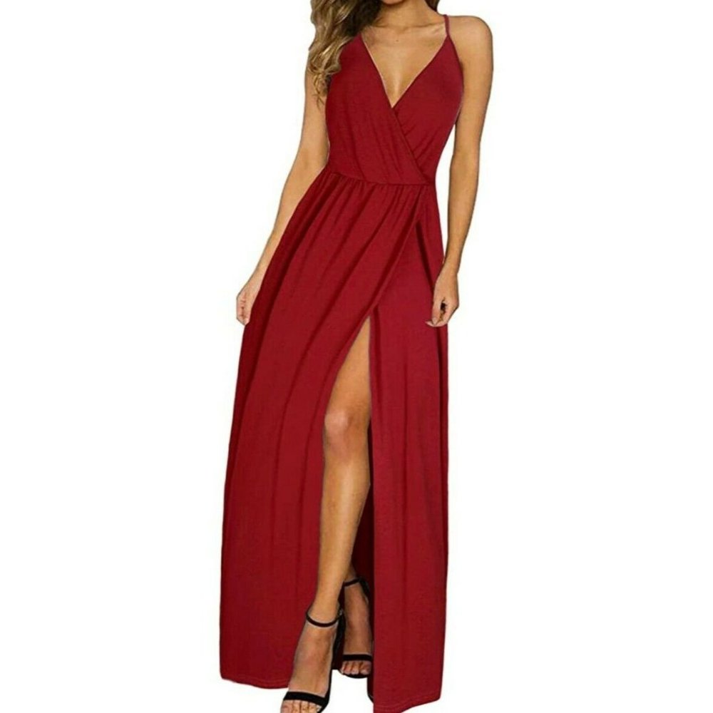 Inin Red Sleeveless V-Neck Stretch Maxi Dress Size M NWT